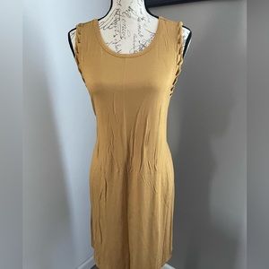 Maurice’s sleeves round neck color mustard short under the knee dress A line